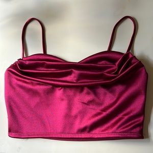 Sweet Amour Satin Pleat Crop Top in Dark Red